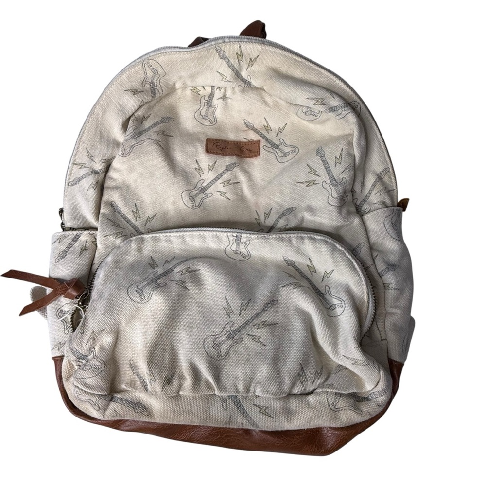 RYLEE + CRU Guitar Backpack | Cream Cream and Brown Backpack with Guitar Print